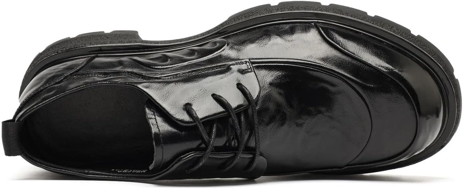 Chunky Oxford Shoes for Men Leather Lace-Up Comfort Dress Shoes Low Block Business Oxfords