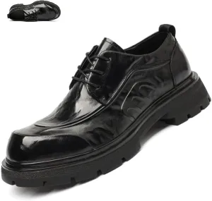 Chunky Oxford Shoes for Men Leather Lace-Up Comfort Dress Shoes Low Block Business Oxfords