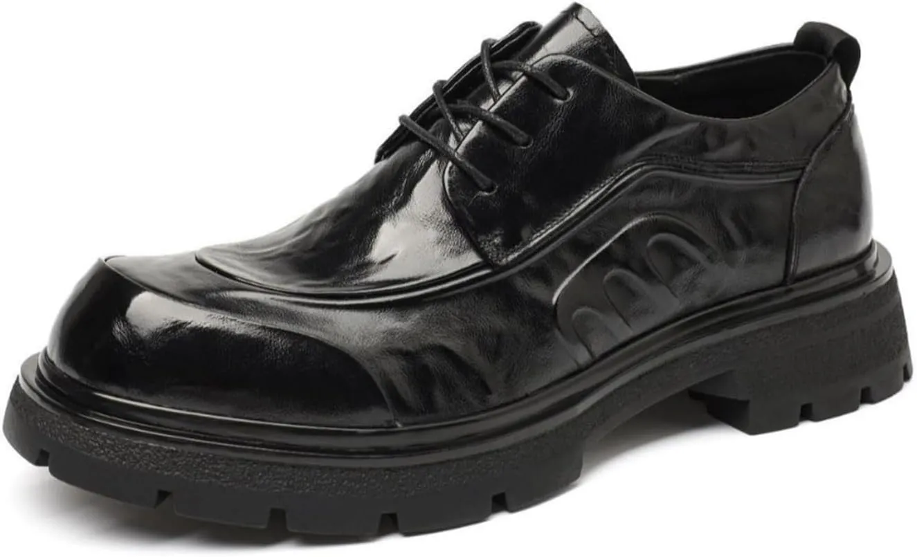 Chunky Oxford Shoes for Men Leather Lace-Up Comfort Dress Shoes Low Block Business Oxfords