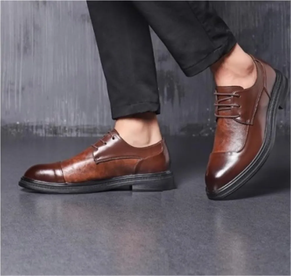Classic Lace Up Formal Cap Toe Shoes Lug Sole Non-Slip Oxford Dress Wedding Party Comfortable Business Formal Shoes