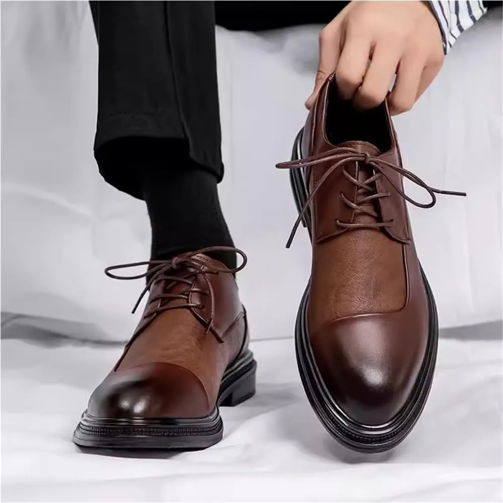 Classic Lace Up Formal Cap Toe Shoes Lug Sole Non-Slip Oxford Dress Wedding Party Comfortable Business Formal Shoes
