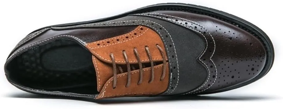 Classic Lace Up Men's Casual Shoes Vintage Brock Carved Dress Shoes Fashionable Pointed Toe Elevator Oxfords
