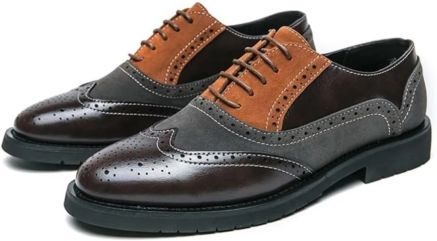 Classic Lace Up Men's Casual Shoes Vintage Brock Carved Dress Shoes Fashionable Pointed Toe Elevator Oxfords