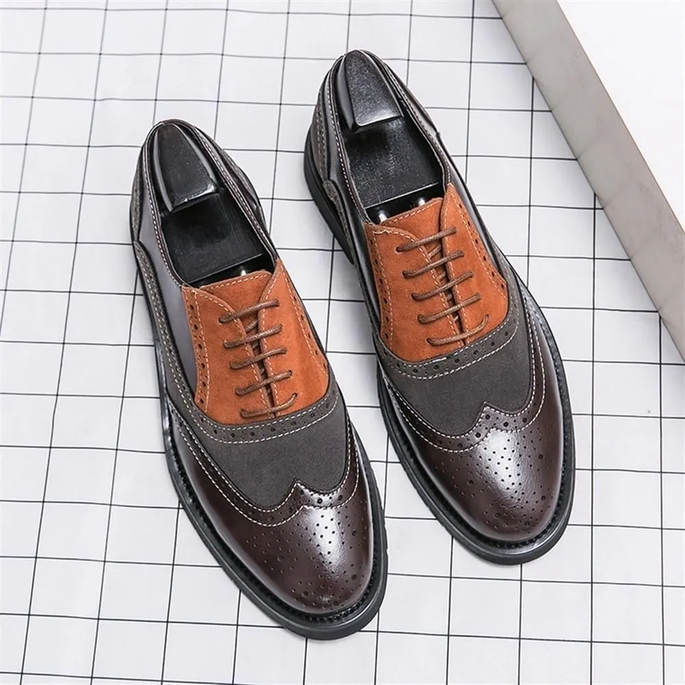 Classic Lace Up Men's Casual Shoes Vintage Brock Carved Dress Shoes Fashionable Pointed Toe Elevator Oxfords