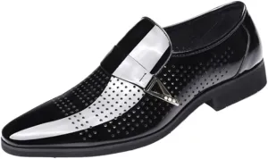 Classic Men Dress Shoes Slip on Black Leather Shoes for Men Plus Size Point Toe Business Casual Men Formal Shoes for Wedding Mens Comfort Dress Shoes