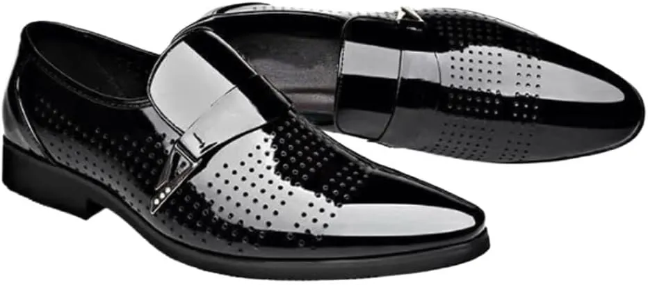 Classic Men Dress Shoes Slip on Black Leather Shoes for Men Plus Size Point Toe Business Casual Men Formal Shoes for Wedding Mens Comfort Dress Shoes