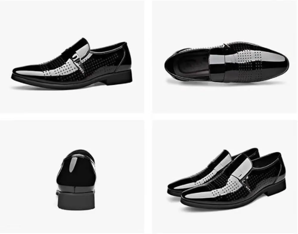 Classic Men Dress Shoes Slip on Black Leather Shoes for Men Plus Size Point Toe Business Casual Men Formal Shoes for Wedding Mens Comfort Dress Shoes