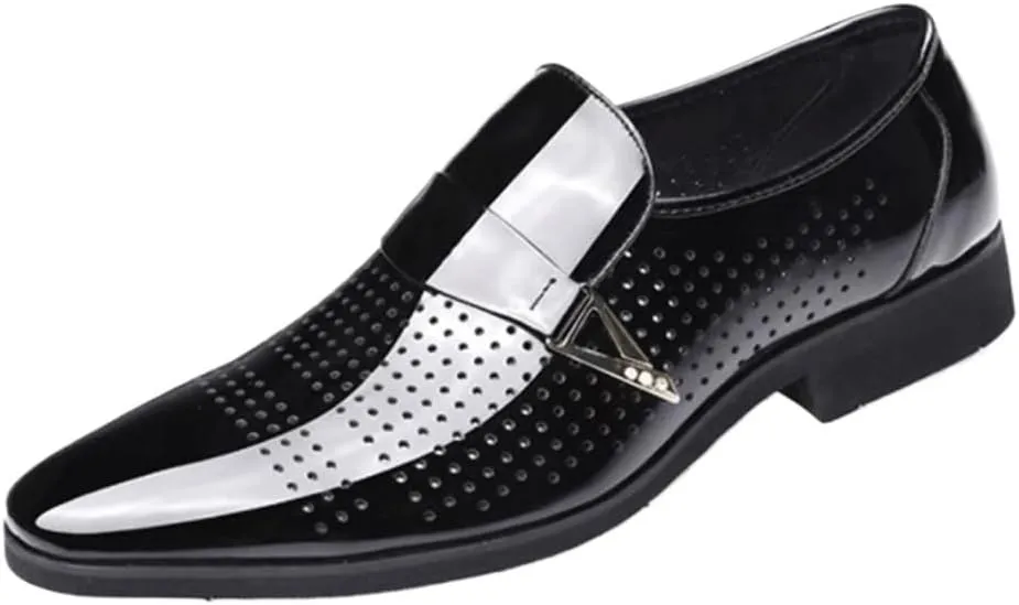 Classic Men Dress Shoes Slip on Black Leather Shoes for Men Plus Size Point Toe Business Casual Men Formal Shoes for Wedding Mens Comfort Dress Shoes