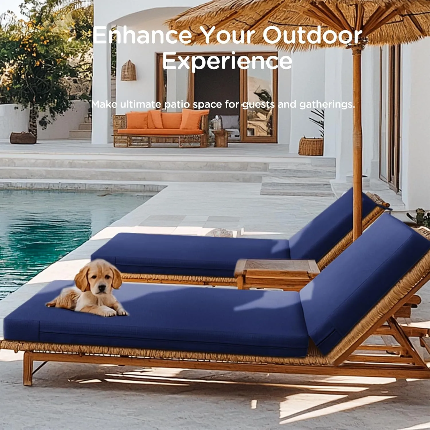 Codi Outdoor Lounge Chair Cushion, Chaise Cushions for Patio Furniture, Double Waterproof Fabric for Pool, 72 x 22.5 x 3.5 Inch 1PK Midnight Blue