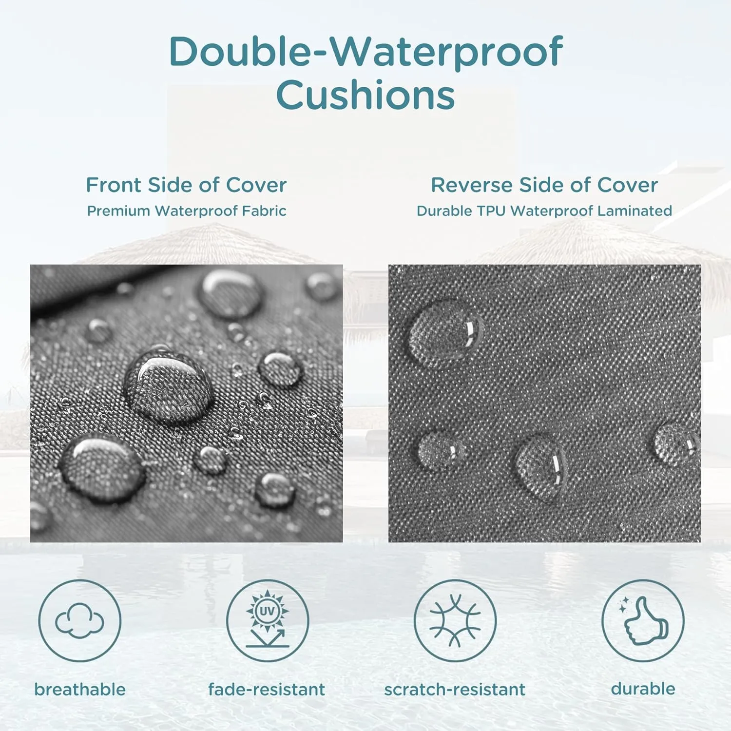 Codi Outdoor Lounge Chair Cushions, Chaise Cushion for Patio Furniture, Double Waterproof Fabric for Pool, 72 x 22.5 x 3.5 Inch 1PK Grey