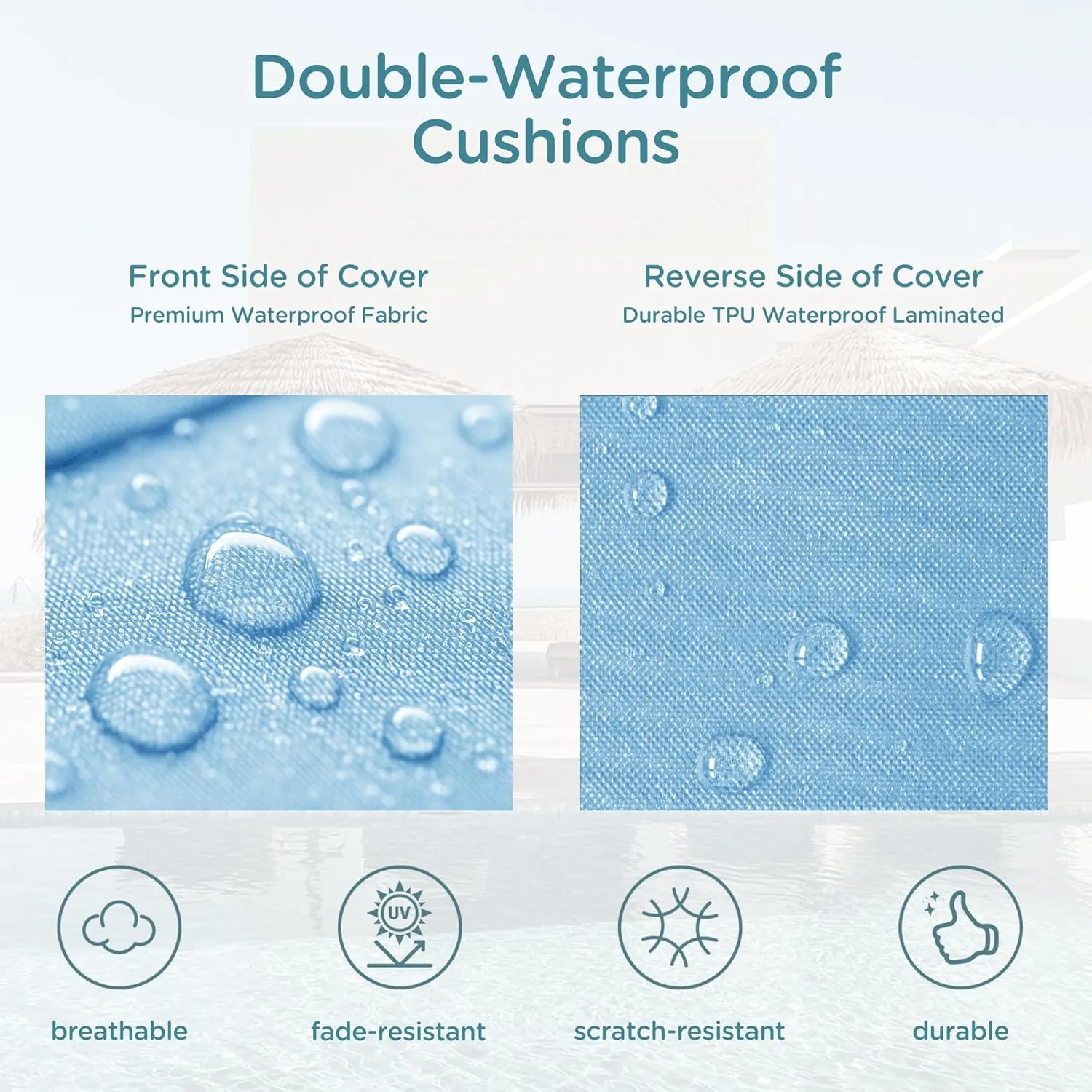 Codi Outdoor Lounge Chair Cushions, Chaise Cushion for Patio Furniture, Double Waterproof Fabric for Pool, Garden and Beach, 70 x 22.5 x 3.5 Inch 1PK Teal Blue