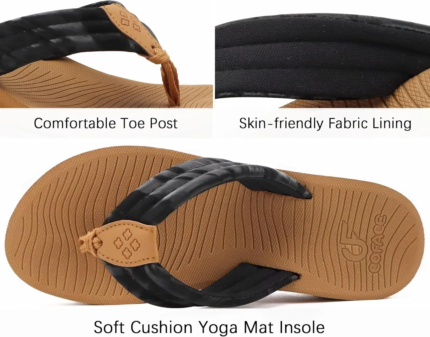 COFACE Women’s Flip Flops with Arch Support Ladies Fashion Lightweight Wedge Flip Flops Comfortable Yoga Mat Sole Summer Platform Thong Sandals