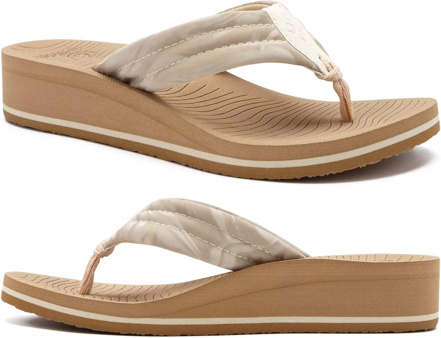 COFACE Women’s Flip Flops with Arch Support Ladies Fashion Lightweight Wedge Flip Flops Comfortable Yoga Mat Sole Summer Platform Thong Sandals