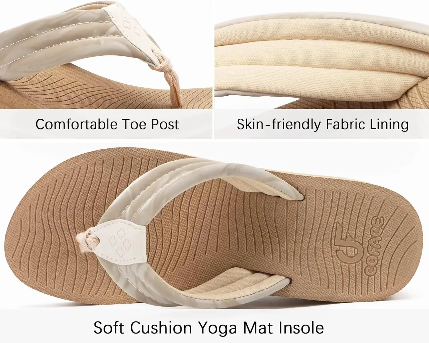 COFACE Women’s Flip Flops with Arch Support Ladies Fashion Lightweight Wedge Flip Flops Comfortable Yoga Mat Sole Summer Platform Thong Sandals