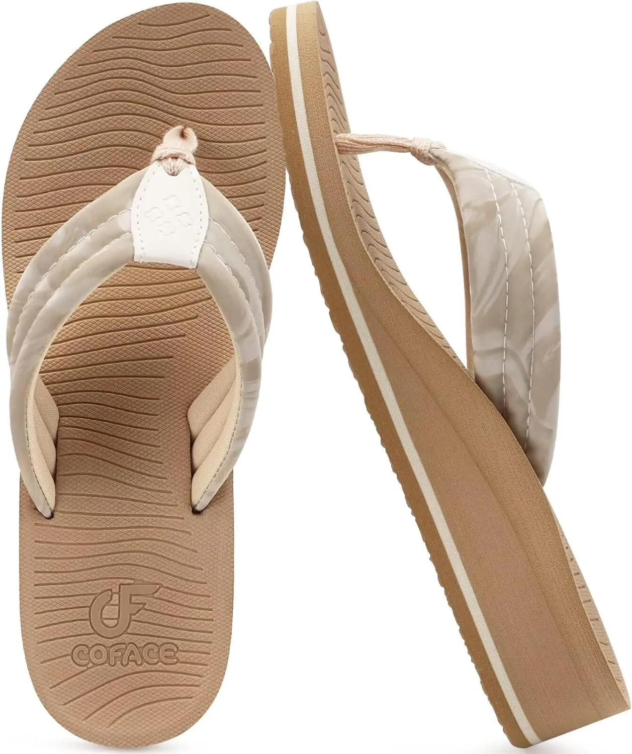 COFACE Women’s Flip Flops with Arch Support Ladies Fashion Lightweight Wedge Flip Flops Comfortable Yoga Mat Sole Summer Platform Thong Sandals