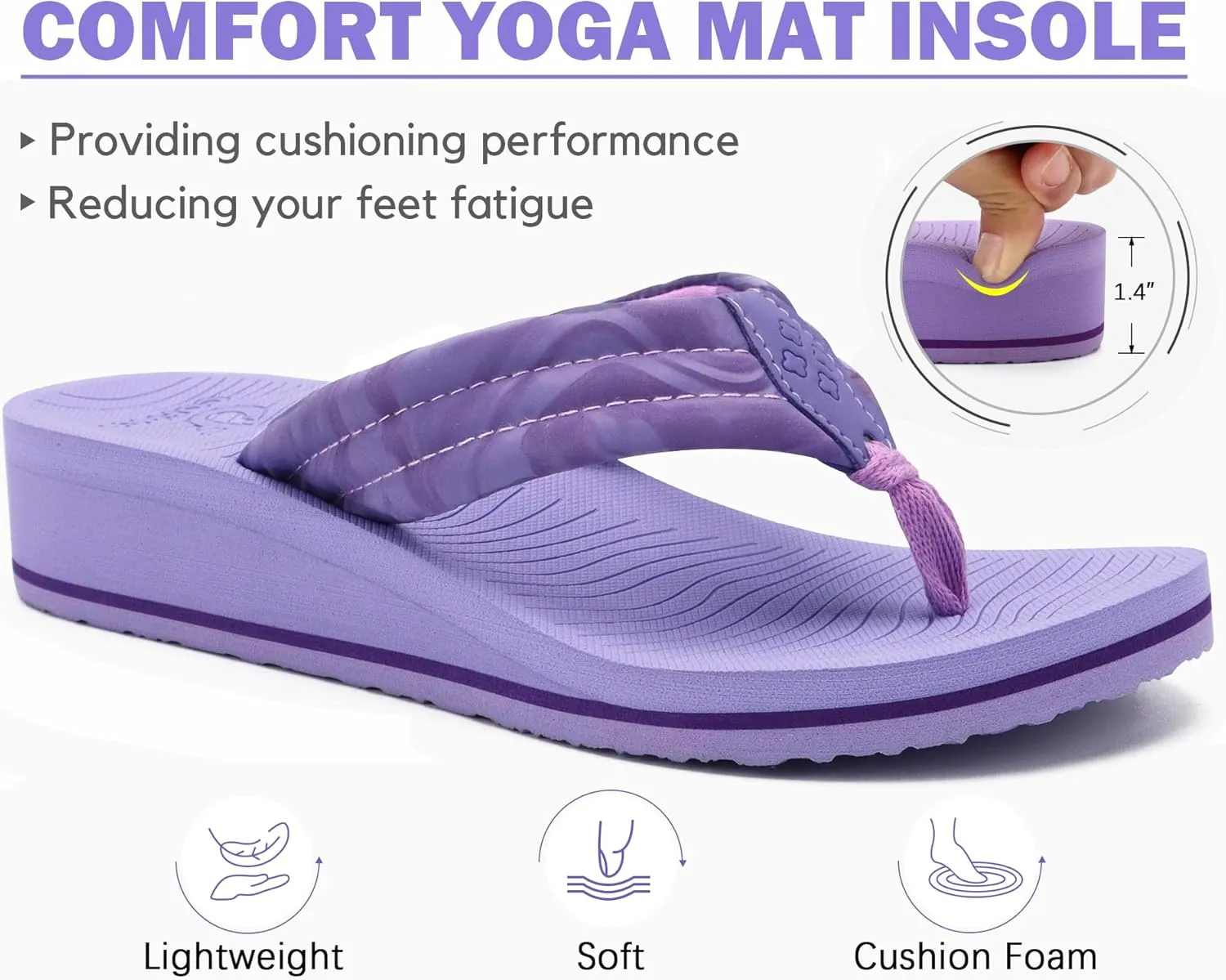 COFACE Women’s Flip Flops with Arch Support Ladies Fashion Lightweight Wedge Flip Flops Comfortable Yoga Mat Sole Summer Platform Thong Sandals
