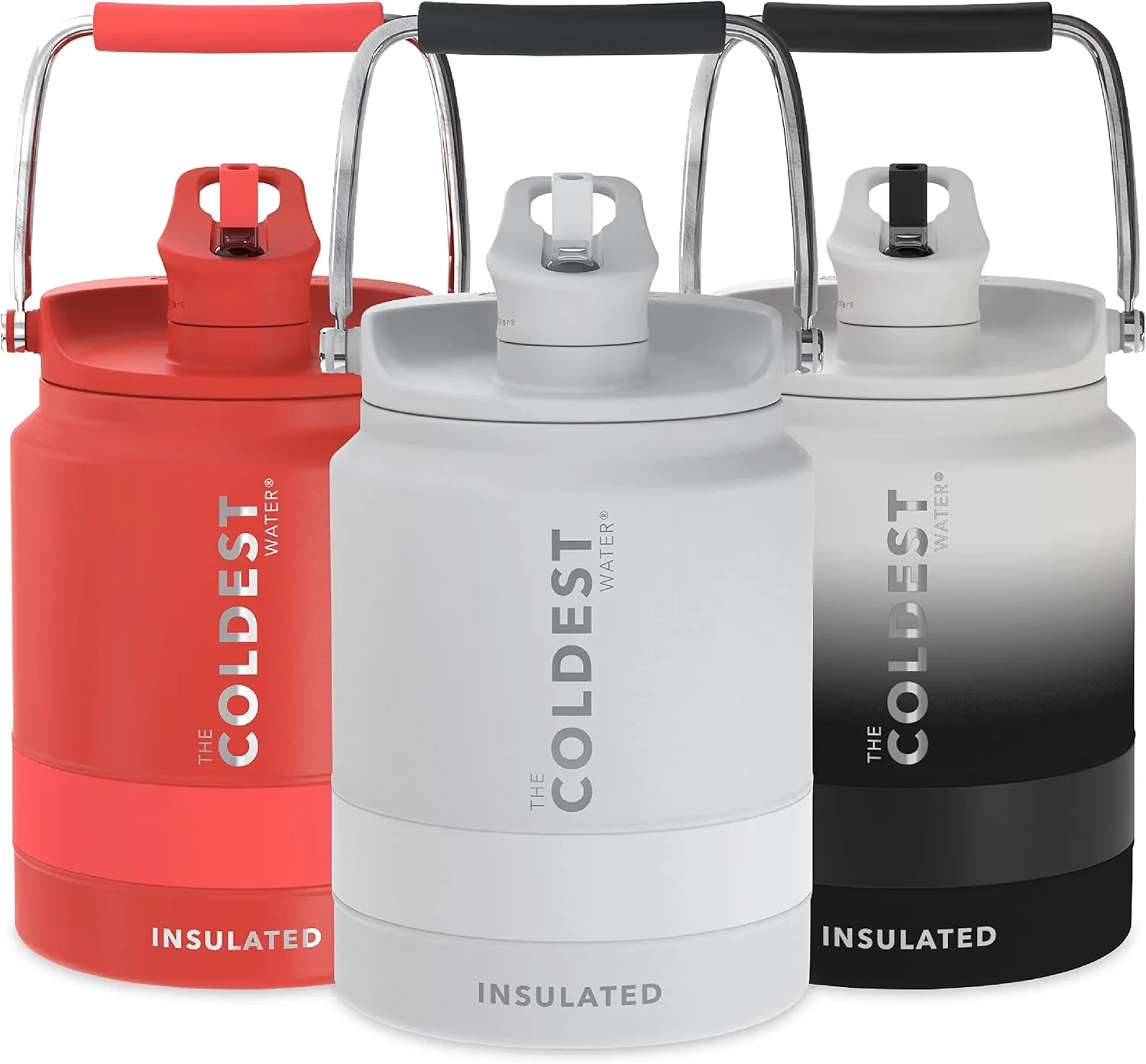 COLDEST Sports Water Bottle Half Gallon (Straw Lid), Leak Proof, Vacuum Insulated Stainless Steel, Hot Cold, Double Walled, Metal Canteen Growler Jug (Epic White, Half Gallon)