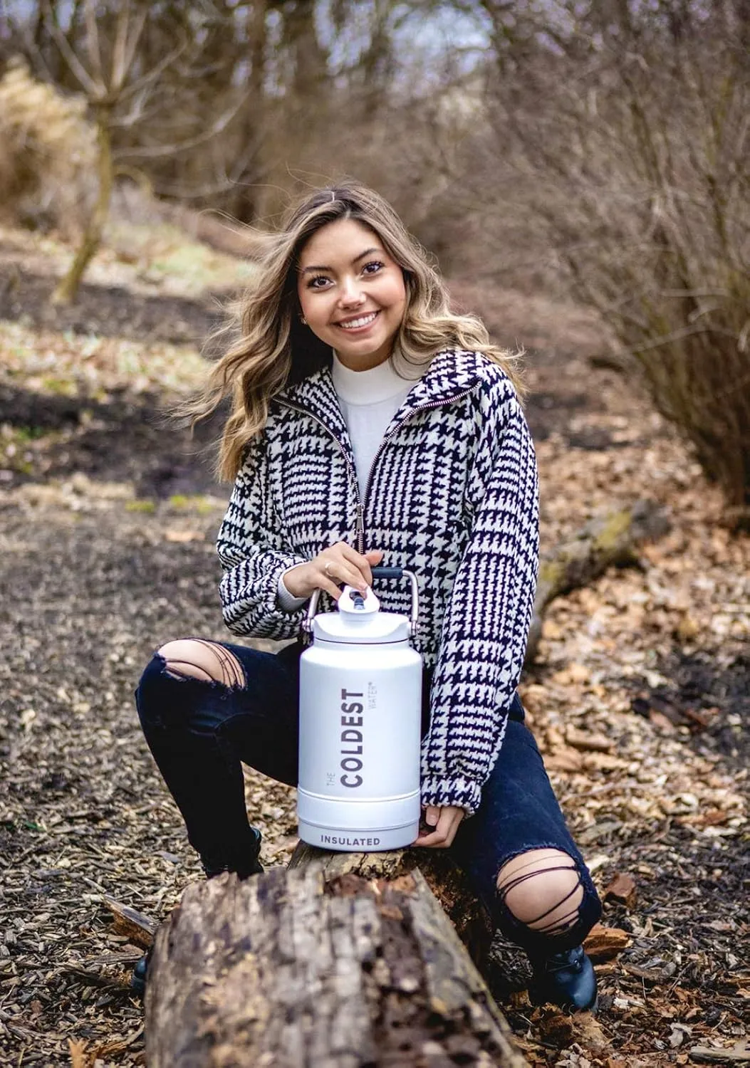 COLDEST Sports Water Bottle Half Gallon (Straw Lid), Leak Proof, Vacuum Insulated Stainless Steel, Hot Cold, Double Walled, Metal Canteen Growler Jug (Epic White, Half Gallon)
