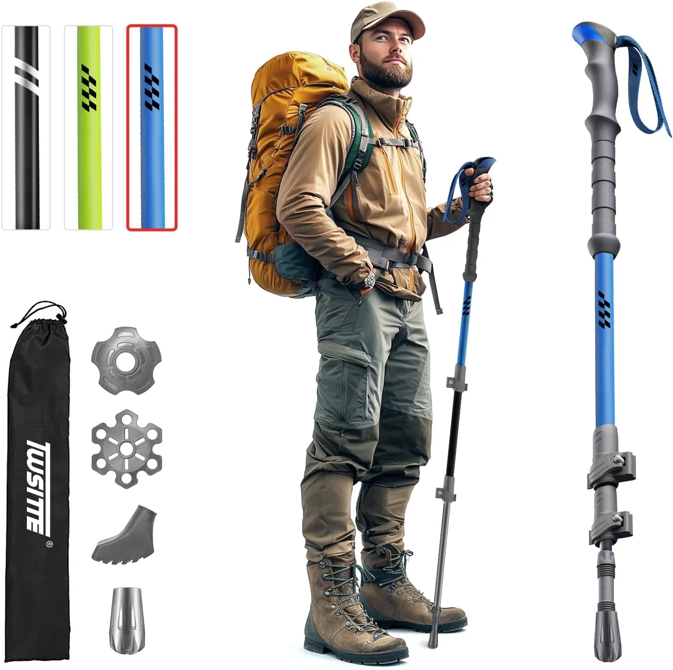Collapsible Hiking Poles,1 Poles Lightweight Aluminum Adjustable Walking Poles,Carbon Fiber Trekking Poles with Flip Lock and EVA Grips Suitable for All Kinds of Travel