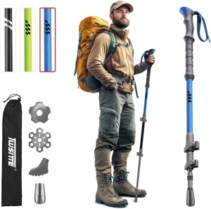 Collapsible Hiking Poles,1 Poles Lightweight Aluminum Adjustable Walking Poles,Carbon Fiber Trekking Poles with Flip Lock and EVA Grips Suitable for All Kinds of Travel