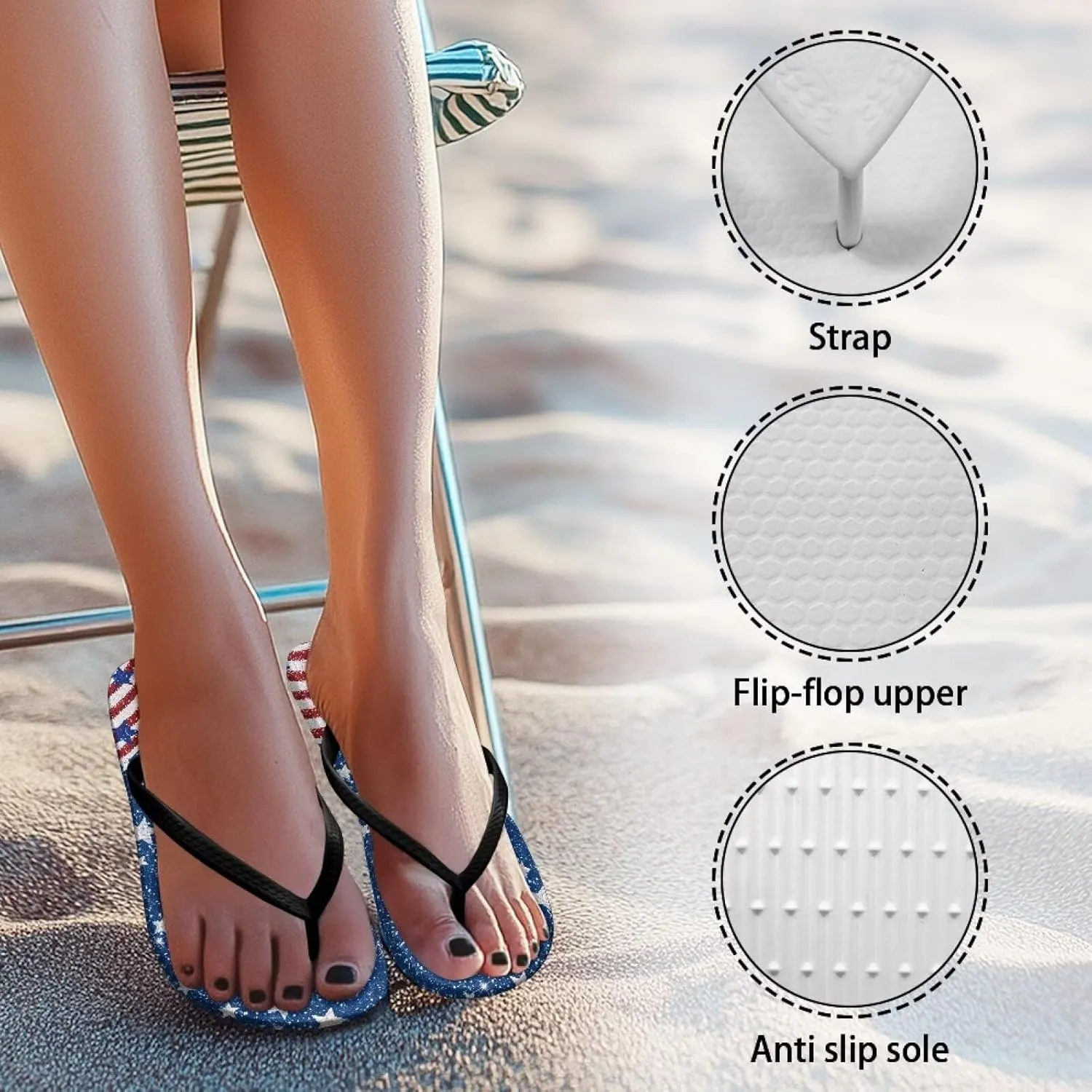 Comfort Walking Flip Flops Sandals Summer Slip On Pillow Slippers Bedroom Quick Drying Shower Slides Size 5.5-9.5 Black Sole