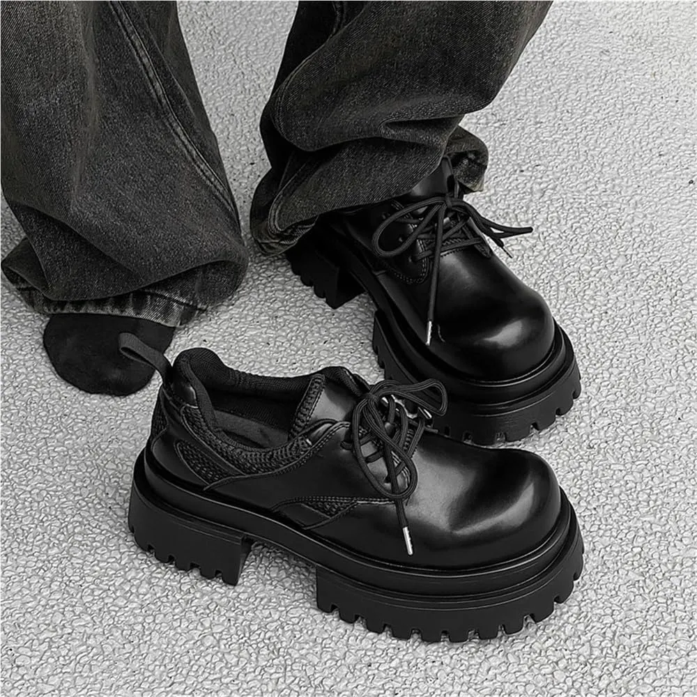 Comfortable Lace Up Oxfords Classic Casual Business Work Office Dress Shoes Height-Increasing Round Toe Shoes