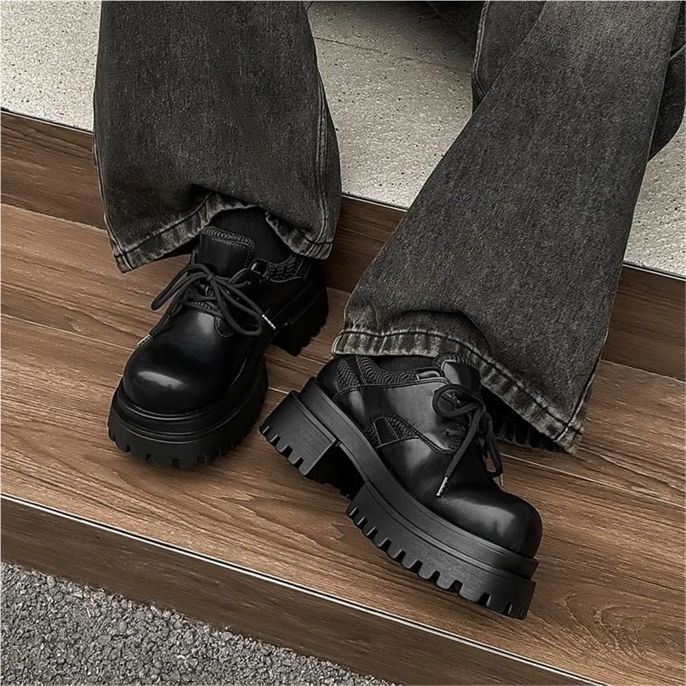 Comfortable Lace Up Oxfords Classic Casual Business Work Office Dress Shoes Height-Increasing Round Toe Shoes