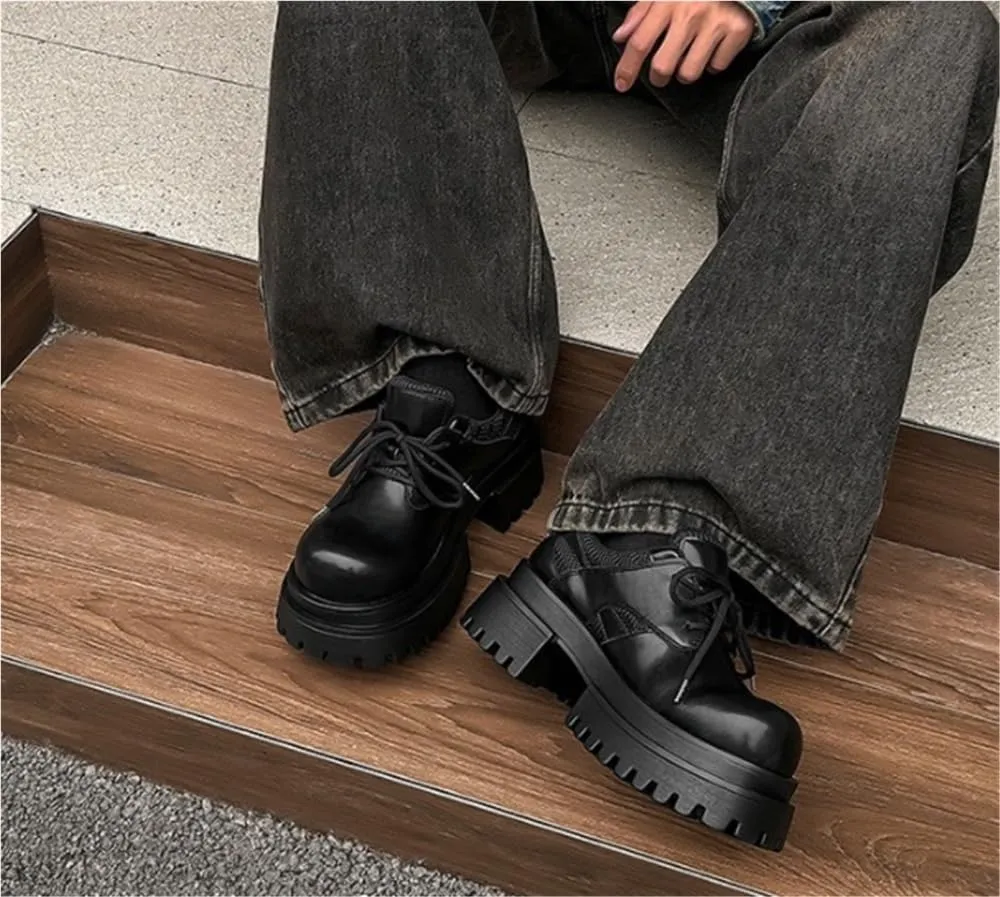 Comfortable Lace Up Oxfords Classic Casual Business Work Office Dress Shoes Height-Increasing Round Toe Shoes