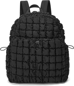 CORALDAISY Quilted Backpack for Women Lightweight Puffer Puffy Backpack, Hiker Pack Drawstring Padding Daypack Bookbag Travel Gym Bag (Black)