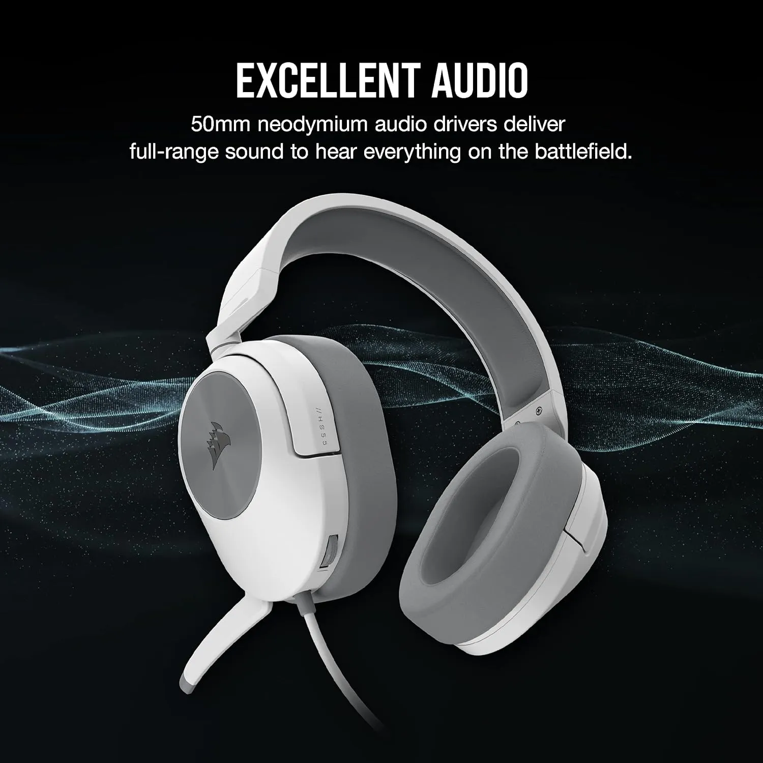 Corsair HS55 Stereo Gaming Headset (Leatherette Memory Foam Ear Pads, Lightweight, Omni-Directional Microphone, PC, Mac, PS5/PS4, Xbox Series X | S, Nintendo Switch, Mobile Compatibility) White