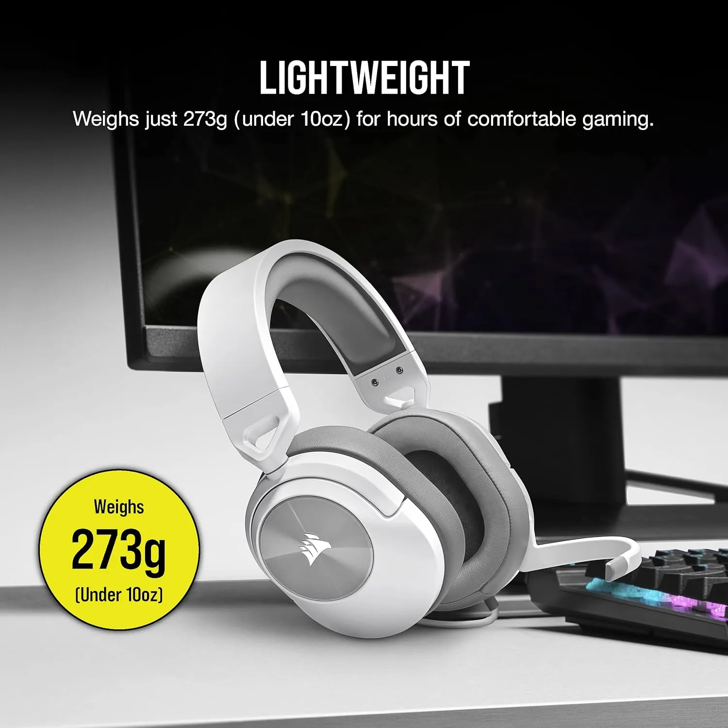 Corsair HS55 Stereo Gaming Headset (Leatherette Memory Foam Ear Pads, Lightweight, Omni-Directional Microphone, PC, Mac, PS5/PS4, Xbox Series X | S, Nintendo Switch, Mobile Compatibility) White
