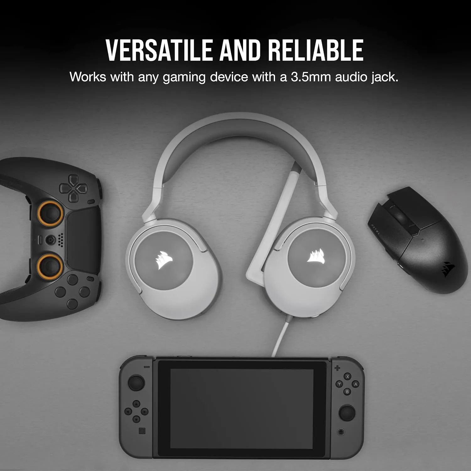 Corsair HS55 Stereo Gaming Headset (Leatherette Memory Foam Ear Pads, Lightweight, Omni-Directional Microphone, PC, Mac, PS5/PS4, Xbox Series X | S, Nintendo Switch, Mobile Compatibility) White