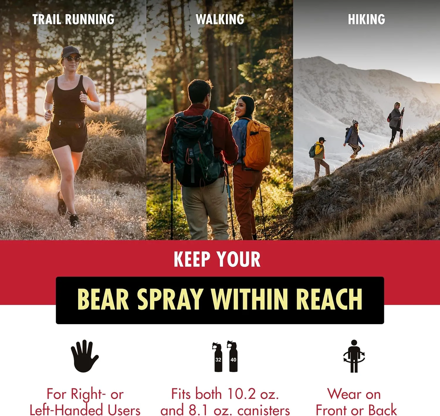 Counter Assault Waist Holster - Bear Spray Holster for Trail Runner - Water Bottle Holder - Outdoor Gear - Hiking & Running Essentials