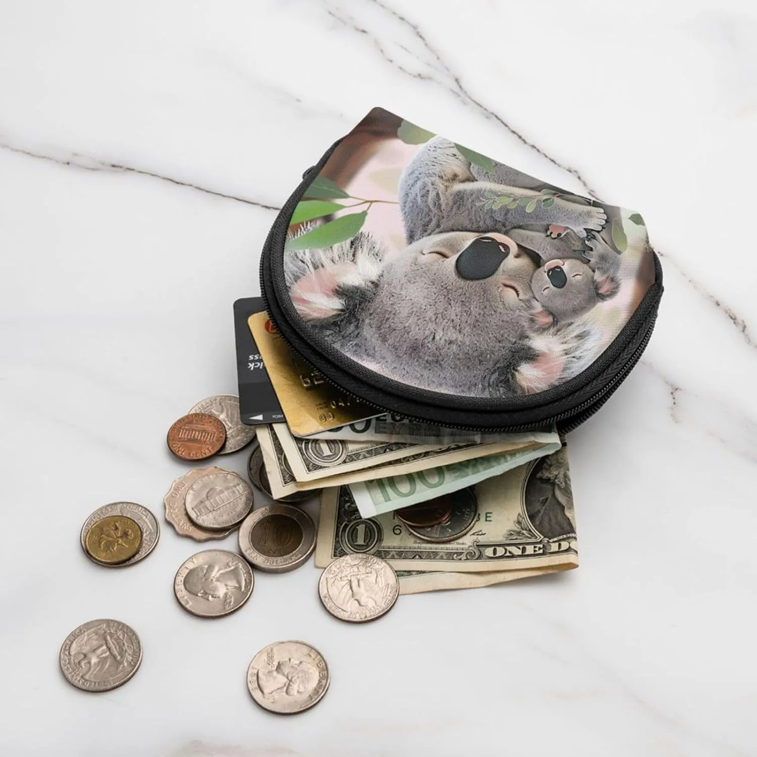 Cute Koala MOM and Baby Printed Coin Purse Mini Pouch Change Zipper Wallet Gifts for Women Girls