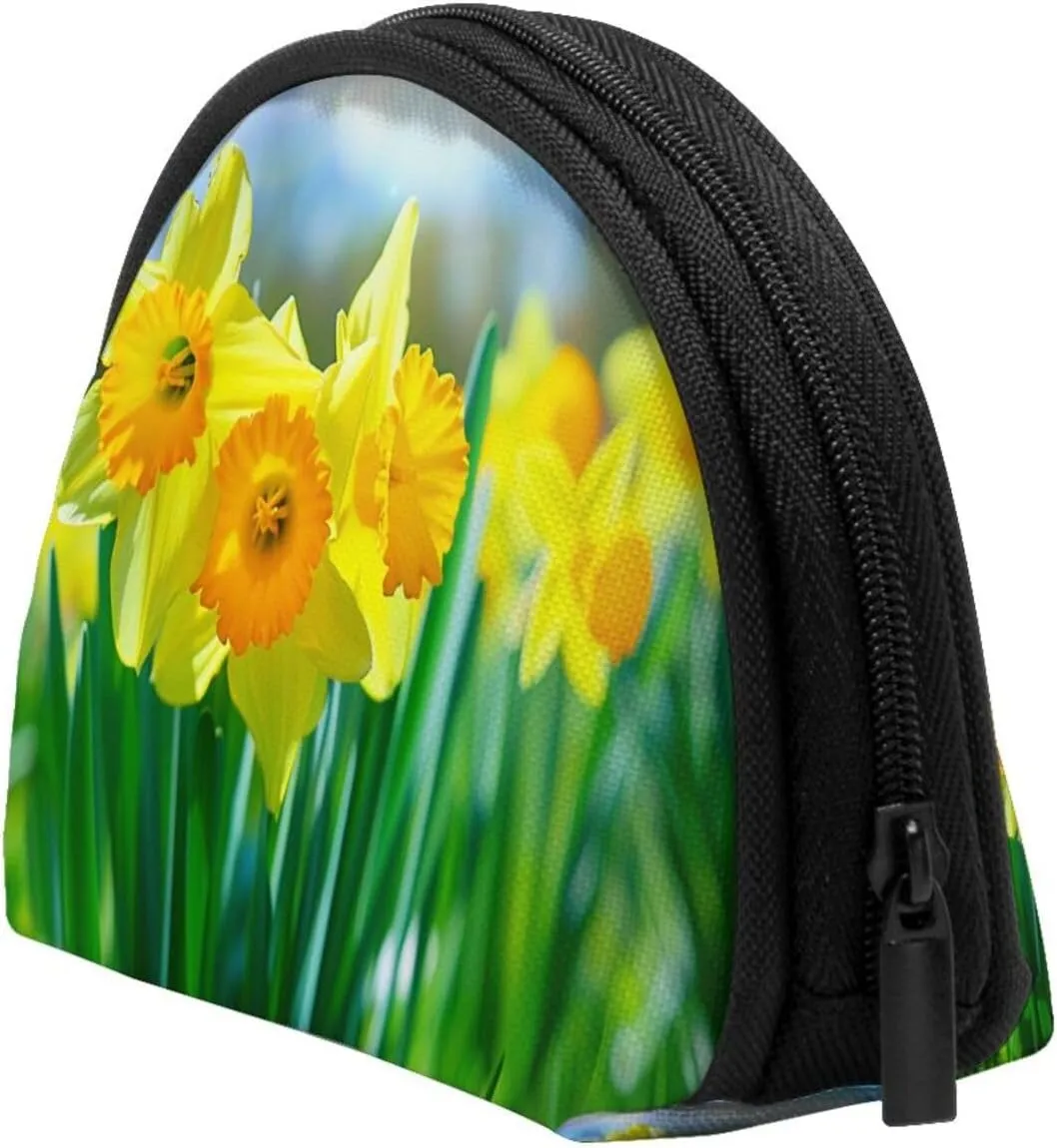 Daffodil Flower Printed Coin Purse Mini Pouch Change Zipper Wallet Gifts for Women Girls