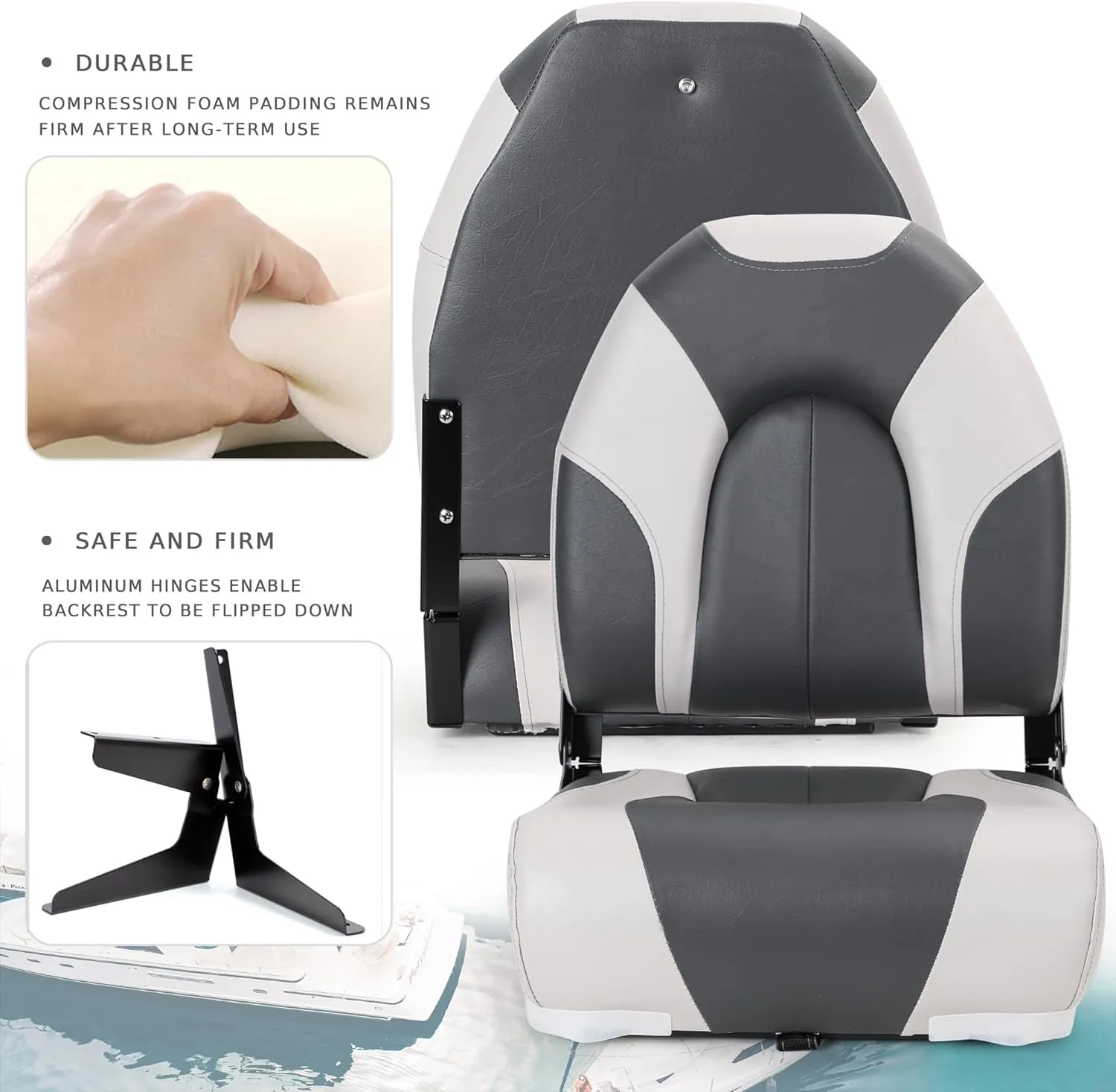 Deluxe Marine High Back Folding Boat Seat,Stainless Steel Screws Included