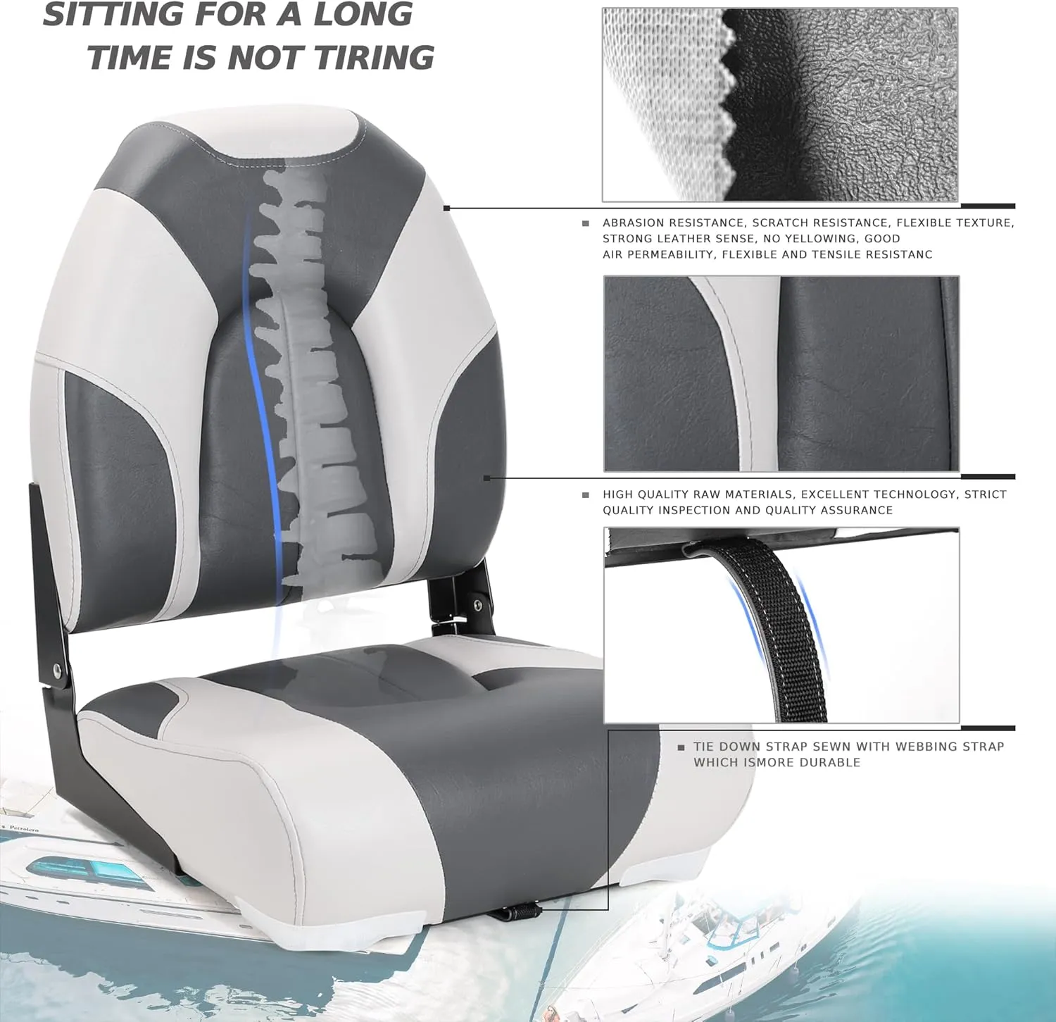 Deluxe Marine High Back Folding Boat Seat,Stainless Steel Screws Included