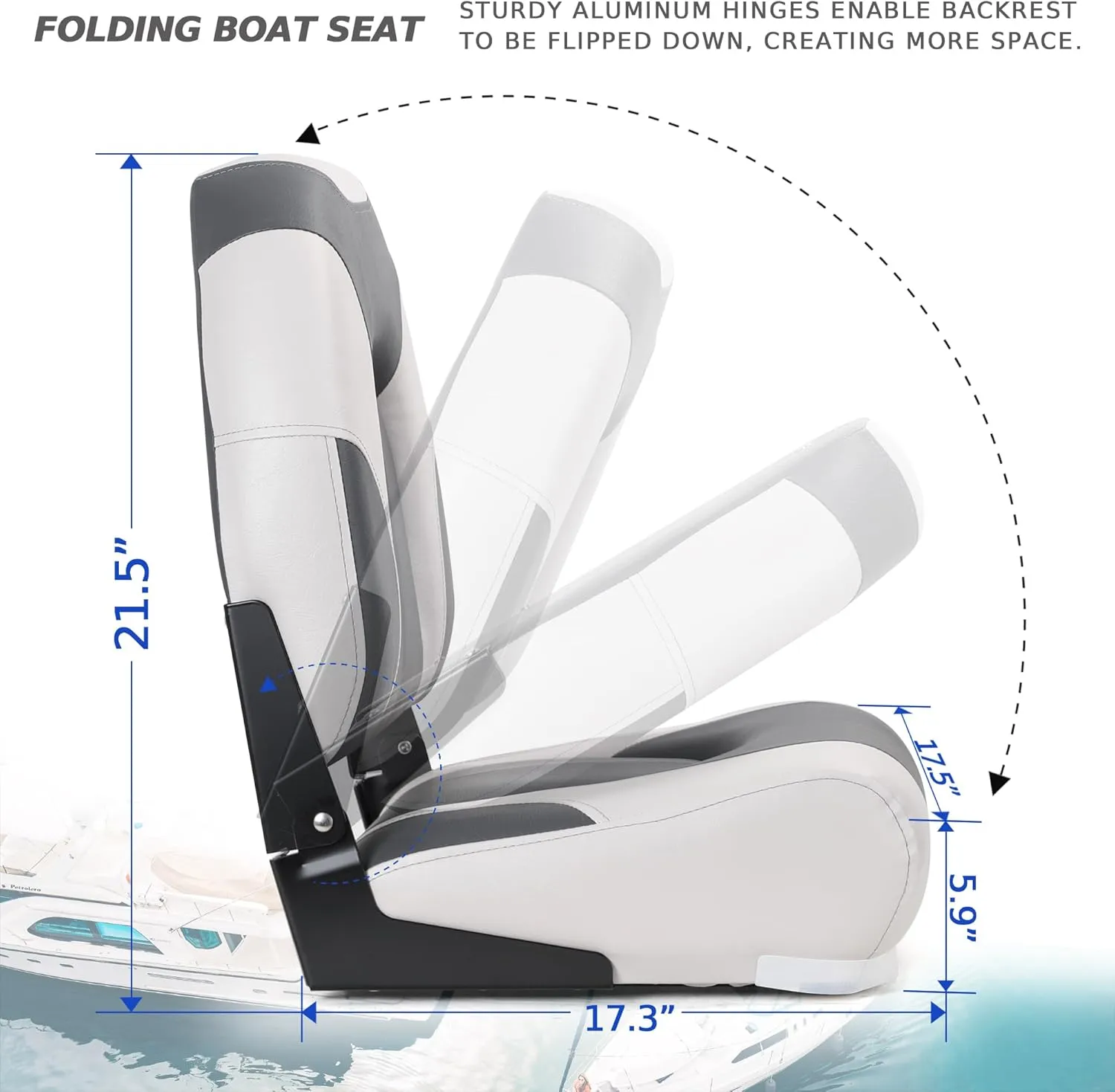 Deluxe Marine High Back Folding Boat Seat,Stainless Steel Screws Included