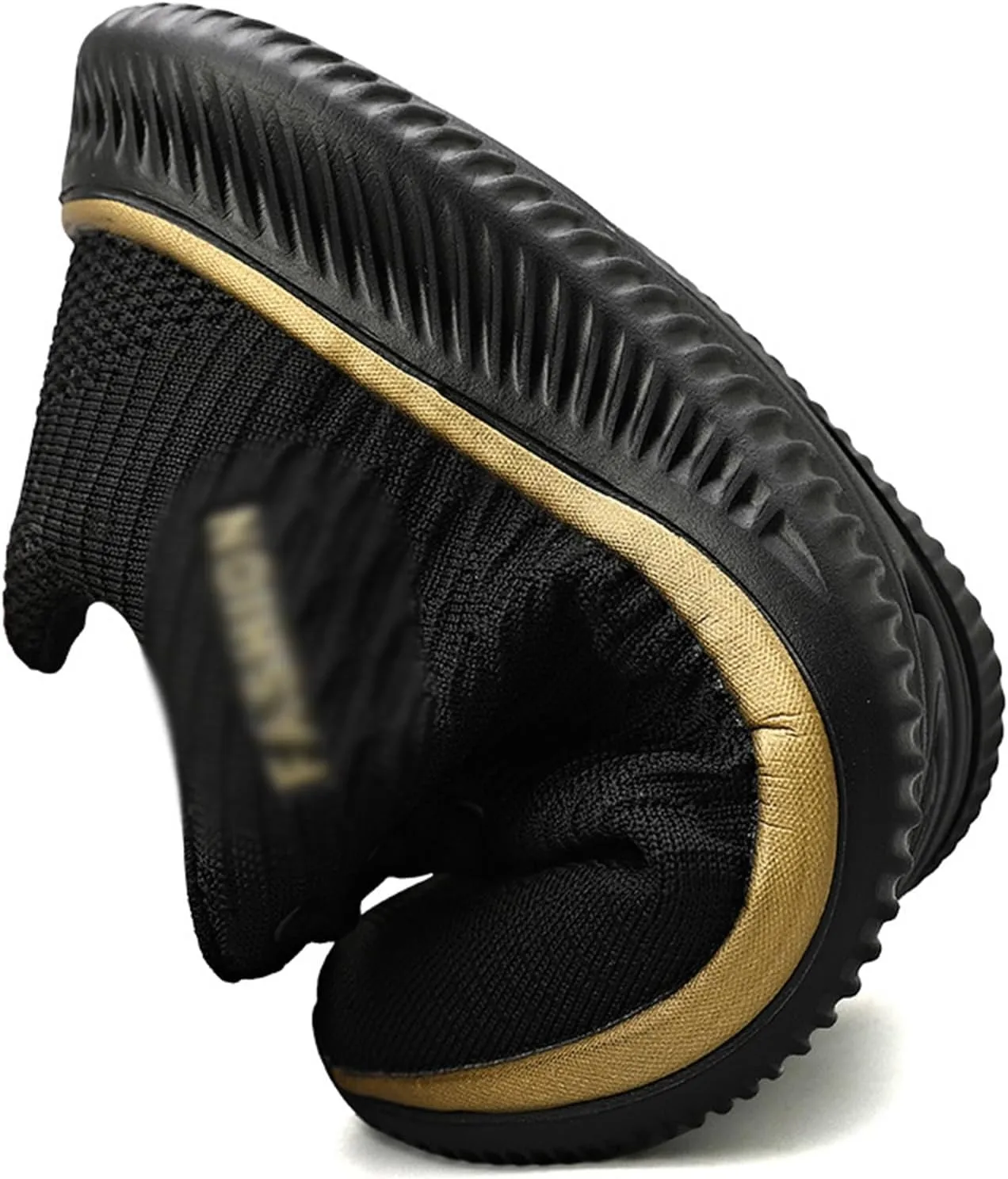 DHAEY Cross Trainer Shoes Unisex Knitted Mesh Cloth Breathable Soft Non-Slip Sole Squat Shoes Comfortable Convenient Gym Sneakers (Color : Black Gold, Size : 12.5 Women/11 Men)