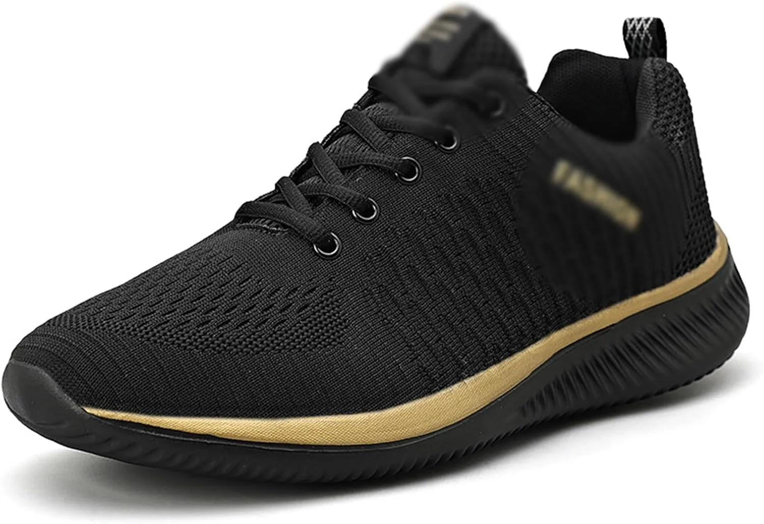 DHAEY Cross Trainer Shoes Unisex Knitted Mesh Cloth Breathable Soft Non-Slip Sole Squat Shoes Comfortable Convenient Gym Sneakers (Color : Black Gold, Size : 12.5 Women/11 Men)