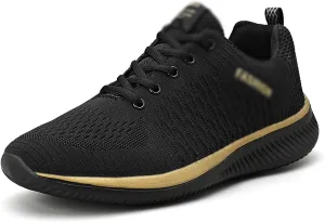 DHAEY Cross Trainer Shoes Unisex Knitted Mesh Cloth Breathable Soft Non-Slip Sole Squat Shoes Comfortable Convenient Gym Sneakers (Color : Black Gold, Size : 12.5 Women/11 Men)