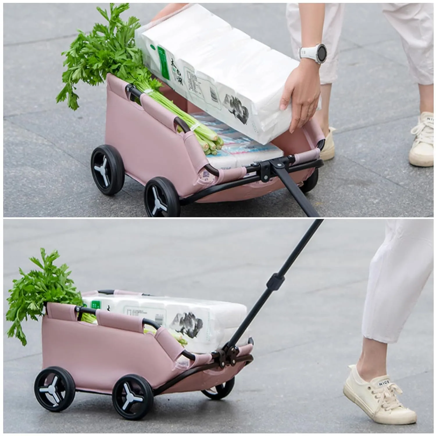 Dog Stroller 4 Wheels Folding Dog Cart Pet Stroller for Travelling Shopping Walking Playing for Small Dogs Cats (Plaid Blue)