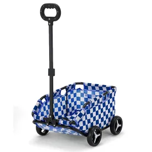 Dog Stroller 4 Wheels Folding Dog Cart Pet Stroller for Travelling Shopping Walking Playing for Small Dogs Cats (Plaid Blue)