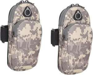 DOITOOL 2 Pcs Ergonomic Phone Arm Bag Running Accessory Phone Armband Case Compact Storage Comfortable Fit Coffee