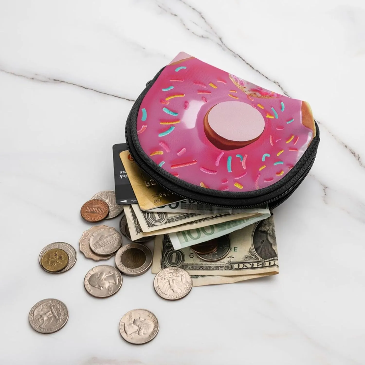 Donut Printed Coin Purse Mini Pouch Change Zipper Wallet Gifts for Women Girls