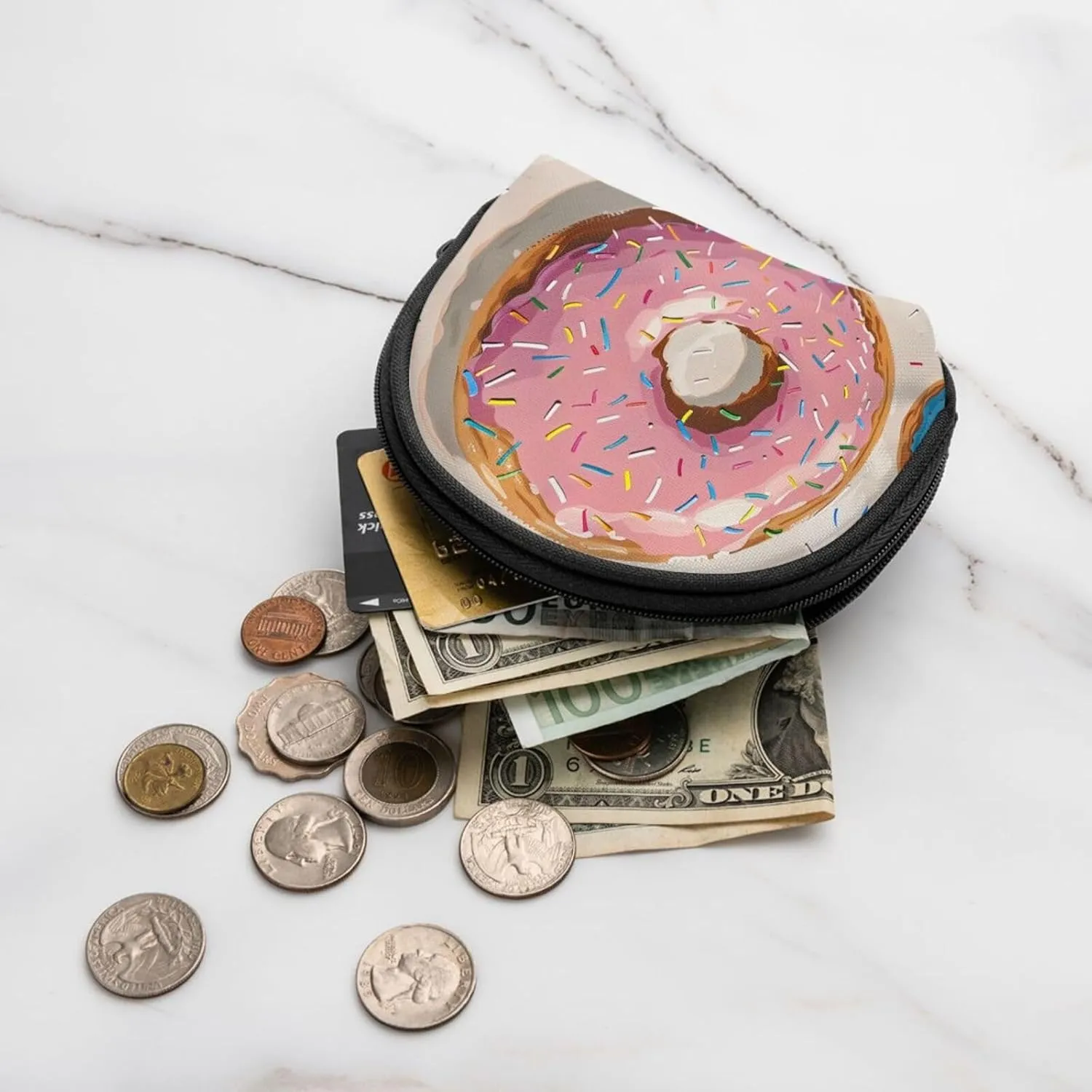 Donuts Printed Coin Purse Mini Pouch Change Zipper Wallet Gifts for Women Girls