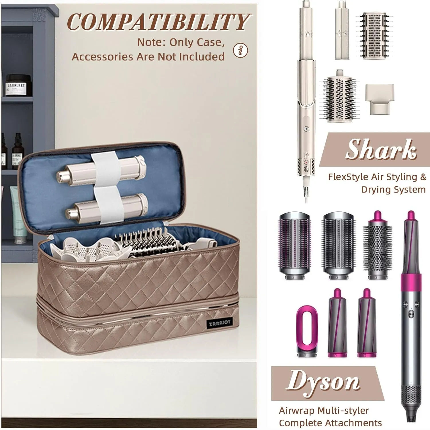 Double Layer Storage Case For Shark Flexstyle, Travel Carrying Case For Shark 430/440 Flexstyle, Organizer Bag For Shark Flexstyle/Dyson Airwrap Styler Attachments