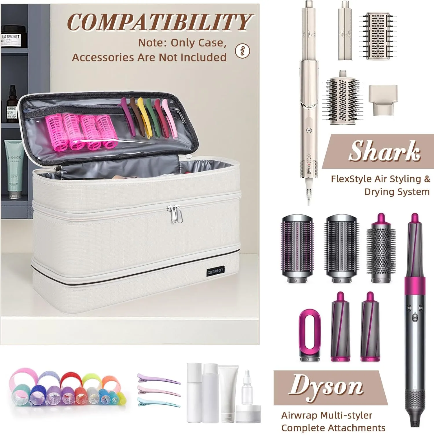 Double Layer Storage Case For Shark Flexstyle, Travel Carrying Case For Shark 430/440 Flexstyle, Organizer Bag For Shark Flexstyle/Dyson Airwrap Styler Attachments