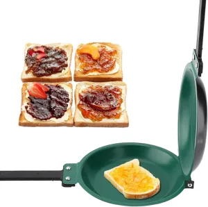 Double Sided Frying Pan, Green Non-stick Ceramic Coating Flip Frying Pan Pancake Maker Ceramic Coating Bread Egg Pot Household Kitchen Cookware