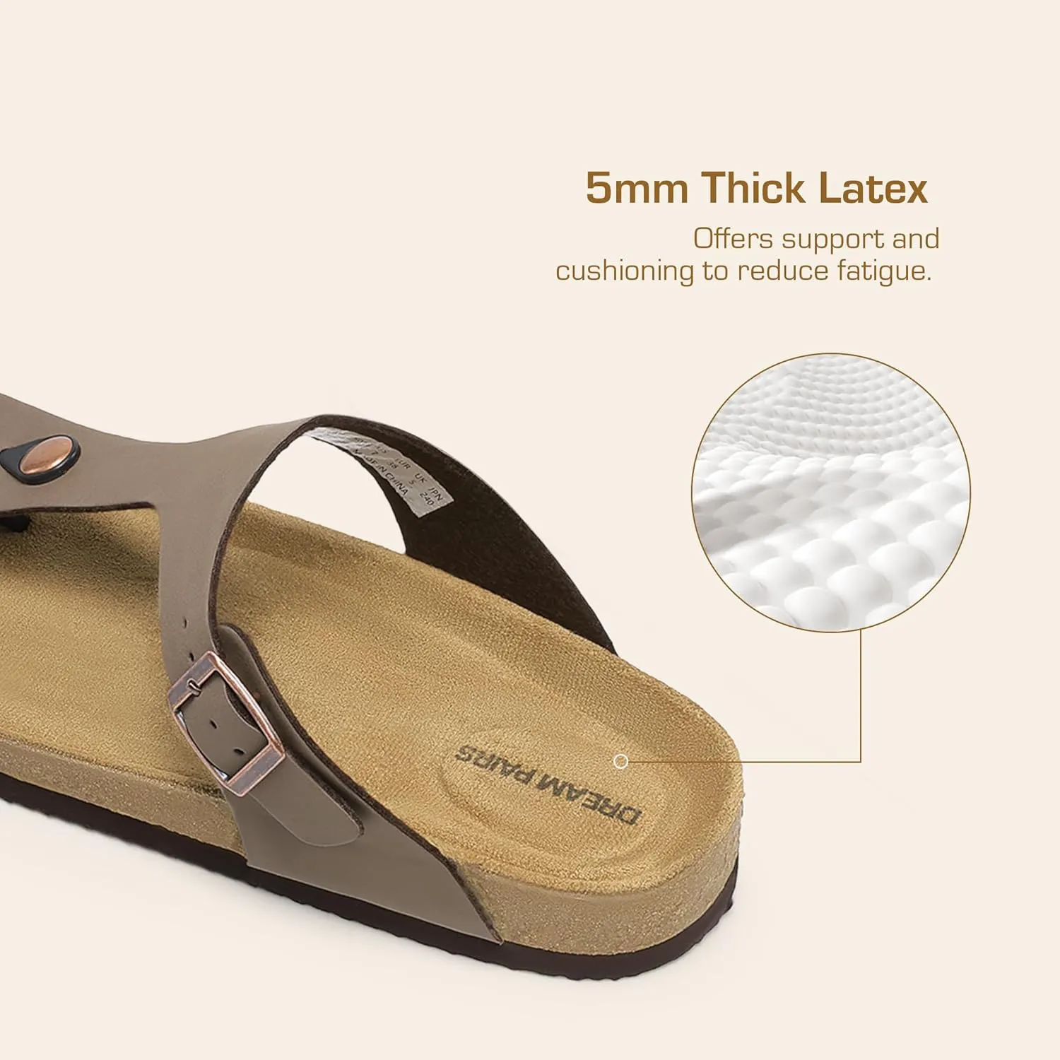 DREAM PAIRS Arch Support Thong Sandals for Women Casual Leather Flip Flops Dressy Slides with Soft Cork Footbed Adjustable Strap for Summer Beach Vacation